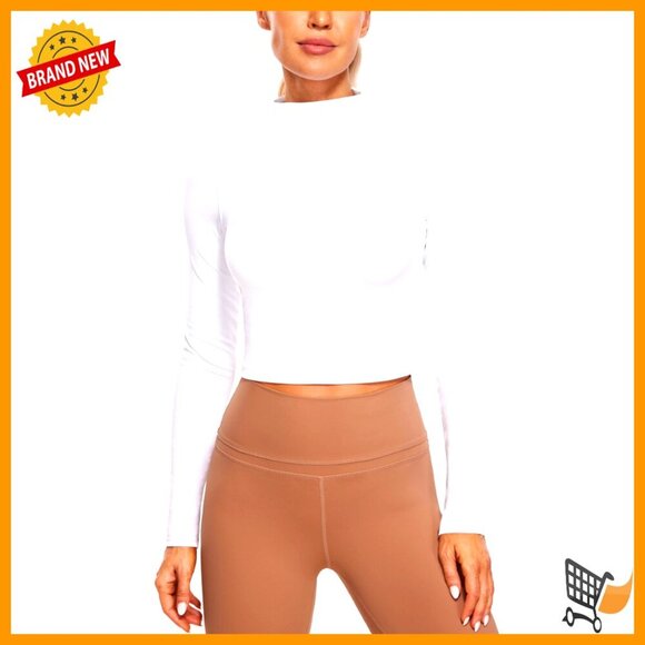 Tops - Butterluxe Mock Neck Long Sleeve Crop Top Slim Fit Workout Casual Base Layer